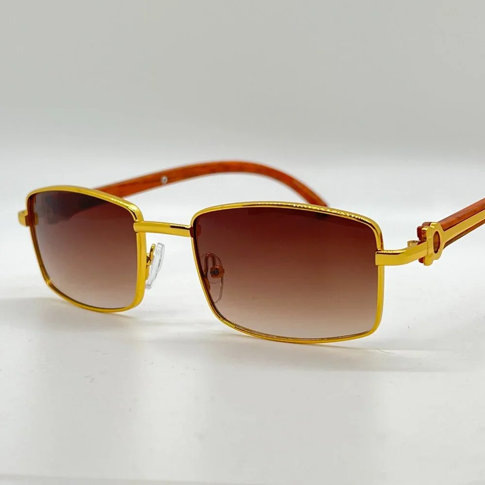 Men Sunglasses Brown Lens Retro Classic Trendy Retro Shades Gold Metal Lentes‎